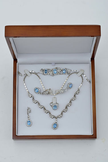 Súprava z modrého topásu a diamantov v štýle ART DECO