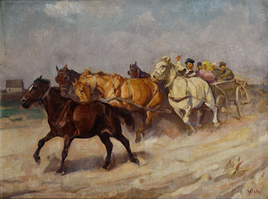 S povozom - stádo koní