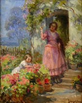 Matka s dcérou v záhrade