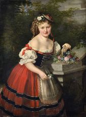 Portrét mladej dámy s košíkom kvetov