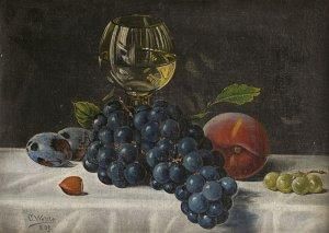 Zátišie s ovocím a pohárom vína
