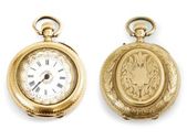 Zlaté dámske dvojplášťové vreckové hodinky