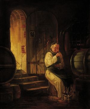 Mních ochutnávajúci víno