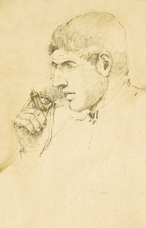 Muž s fajkou z profilu