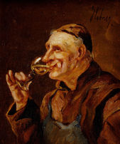 Mních s pohárom vína