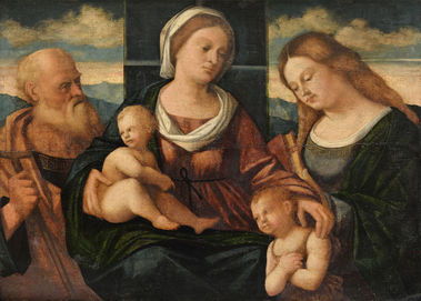 Sacra conversazione (Panna Mária s Ježiskom, sv. Jánom Krstiteľom, sv. Antonom Pustovníkom a sväticou s knihou)