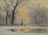 Žena pri zimnom jazierku