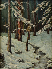 Zimný les s potôčikom