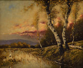 Jazierko s bocianom pri brezovom háji