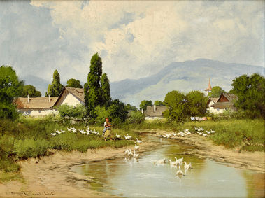 Husiarka pri dedinskom rybníku