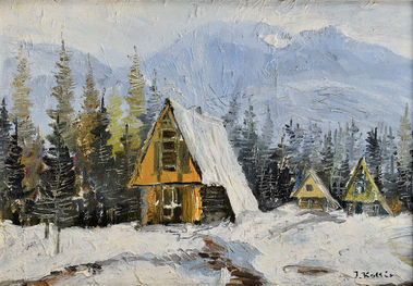 Zimná krajina s chatkami