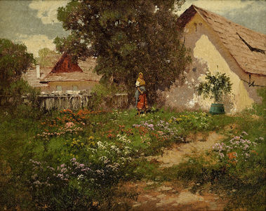 Žena v záhradke.