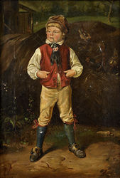 Stojaci chlapec s karafiátom v ústach