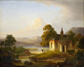Krajina s kaplnkou pri rieke