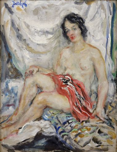 Akt s červenou drapériou