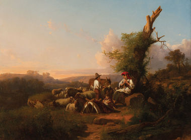 Oddychujúci pastier s rodinou