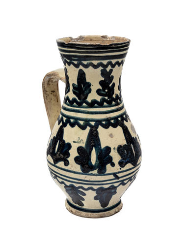 Sedmohradský (?) džbán so sýtym kobaltovým dekórom (ľudová práca)