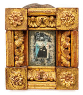 Sv. Anton (pamiatka z púte) pod sklom vo vyrezávanom ráme