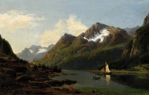 Alpské jazero s plachetnicou