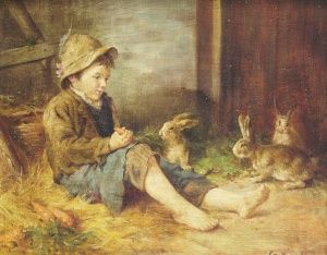 Chlapec so zajačikom