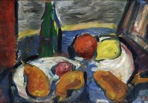 Zátišie s ovocím a fľašou