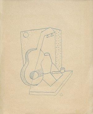 Zátišie s gitarou, džbánom a fajkou