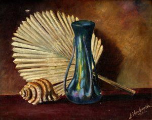 Zátišie s vázou, vejárom a mušľou