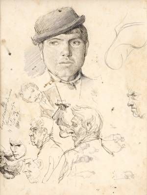 Štúdia hlavy Jánosa Engelharta a štúdie hláv