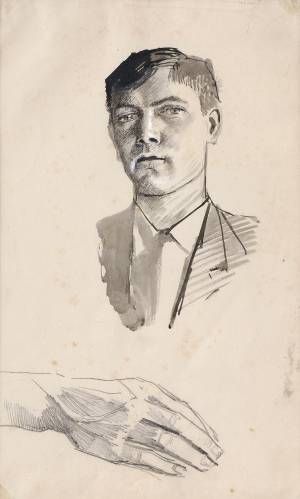 Štúdia ruky a hlavy mladého muža