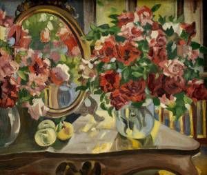 Zátišie s kyticou a zrkadlom