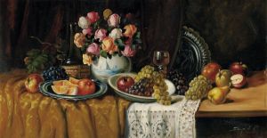 Zátišie s ovocím a kvetinami