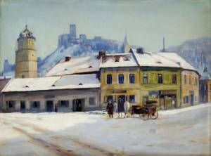 Pohľad na Trenčiansky hrad z námestia