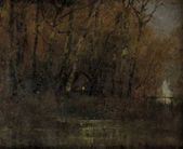 Večerná krajina s domom