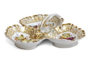 Trojlaločná porcelánová žardiniéra na ovocie