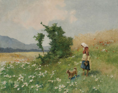 Žena s psíkom na prechádzke