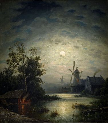 Nočná krajina s mlynom