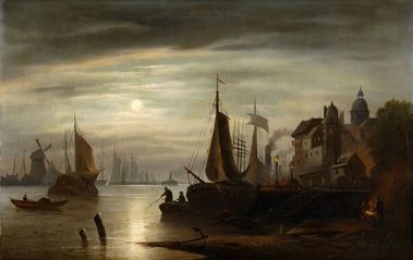 Stredoveký prístav s plachetnicami