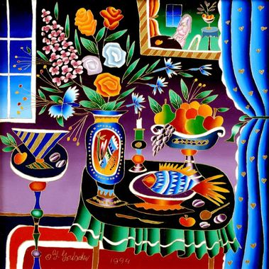 Zátišie s kvetmi a rybou