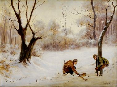 Dvaja poľovníci v zime