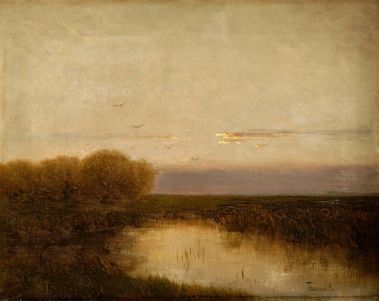 Jesenná krajina s močiarom