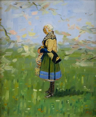 Krojovaná žena na lúke