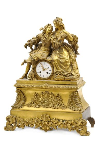 Kozubové hodiny s galantnou scénou