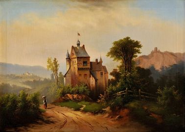 Krajina s poľovníckym kaštieľom a figurálnou štafážou