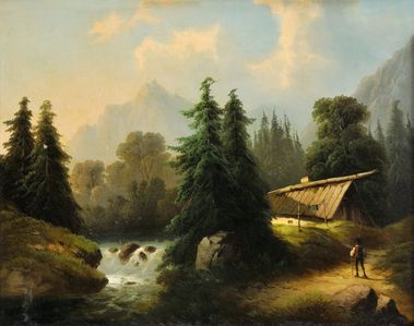 Horská krajina s potokom a figurálnou stafážou