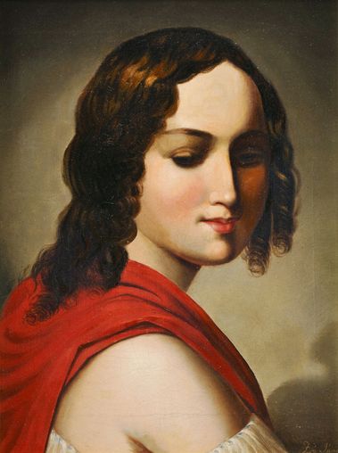 Portrét dámy v červenej tunike