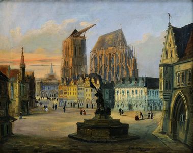 Námestie s katedrálou v pozadí