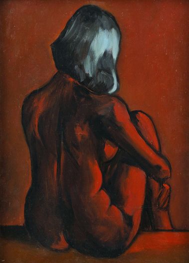 Akt ženy s modrými vlasmi