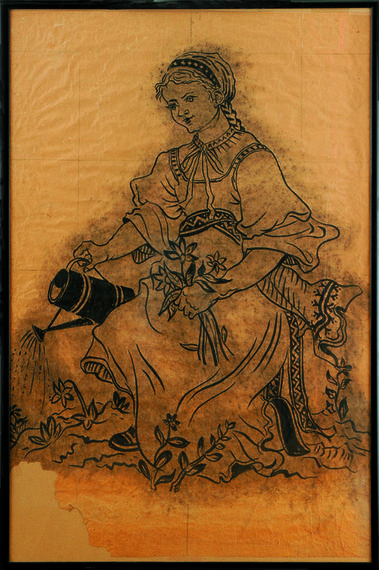 Slovenské dievča (návrh na sgrafito)