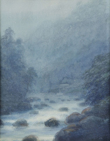 Horský potok v hmle