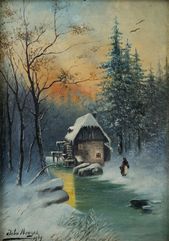Zimná krajina s mlynom I.
